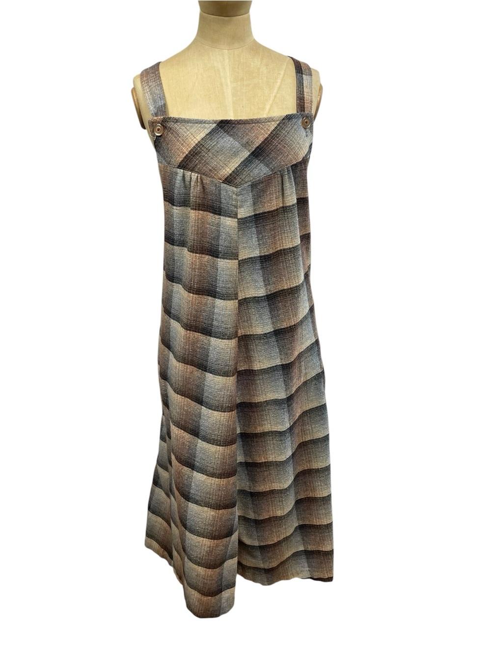 Vintage Wool Plaid Midi Jumper Dress Slouchy Grunge Indie Slouch LG Gray